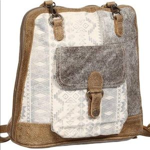 🌺SOLD. Myra bag STUPEFY upcycled canvas and leather backpack NWT